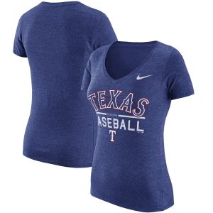 Amazing Texas Rangers Nike Women's Practice 1.7 Tri Blend V Neck T Shirt Heathered Royal