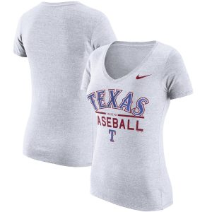 Amazing Texas Rangers Nike Women's Practice 1.7 Tri Blend V Neck T Shirt Heathered White