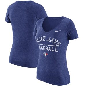Amazing Toronto Blue Jays Nike Women's Practice 1.7 Tri Blend V Neck T Shirt Heathered Royal