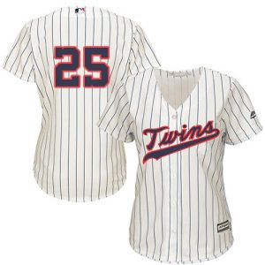 Amazing Twins #25 Byron Buxton Cream Strip Alternate Women's Stitched MLB Jersey Limited stock Order now to show your love for your team