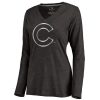 Amazing Women's Chicago Cubs Platinum Collection Long Sleeve V Neck Tri Blend T Shirt Black