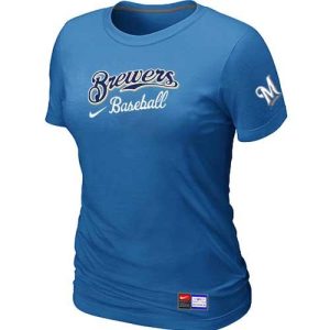 Amazing Women's Milwaukee Brewers Nike Short Sleeve Practice MLB T Shirt Indigo Blue