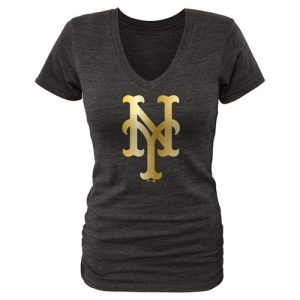 Amazing Women's New York Mets Fanatics Apparel Gold Collection V Neck Tri Blend T Shirt Black