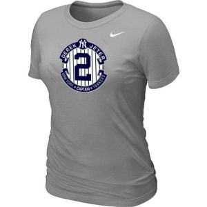 Amazing Women's Nike New York Yankees #2 Derek Jeter Official Final Season Commemorative Logo Blended T Shirt Light Grey