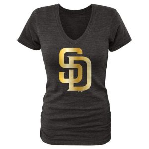 Amazing Women's San Diego Padres Fanatics Apparel Gold Collection V Neck Tri Blend T Shirt Black