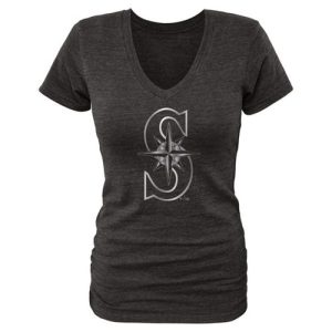 Amazing Women's Seattle Mariners Fanatics Apparel Platinum Collection V Neck Tri Blend T Shirt Black
