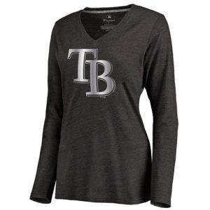 Amazing Women's Tampa Bay Rays Platinum Collection Long Sleeve V Neck Tri Blend T Shirt Black