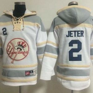 Amazing Yankees #2 Derek Jeter White Sawyer Hooded Sweatshirt MLB Hoodie