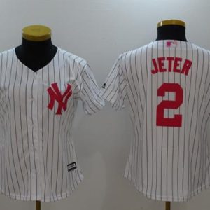 Amazing Yankees #2 Derek Jeter White Strip Mother's Day Cool Base Women's Stitched MLB Jersey Act fast Only a few left Secure yours today