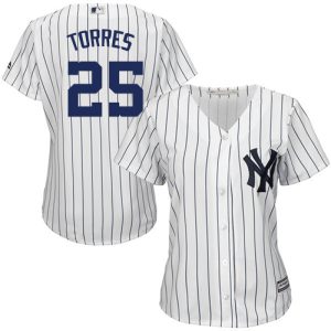 Amazing Yankees #25 Gleyber Torres White Strip Home Women's Stitched MLB Jersey For a short time available Grab yours quickly to own a team jersey