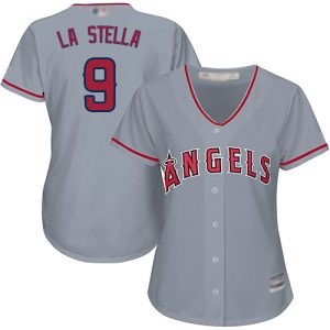Delightful Angels #9 Tommy La Stella Grey Road Women's Stitched MLB Jersey Act fast Only a few left Secure yours today