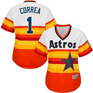 Delightful Astros #1 Carlos Correa White/Orange Alternate Cooperstown Women's Stitched MLB Jersey Be among the first buyers Order now to enjoy top notch quality