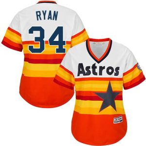 Delightful Astros #34 Nolan Ryan White/Orange Alternate Cooperstown Women's Stitched MLB Jersey Act fast Only a few left Secure yours today