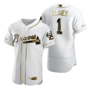 Delightful Atlanta Braves #1 Ozzie Albies White Nike Men's Authentic Golden Edition MLB Jersey