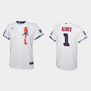 Delightful Atlanta Braves #1 Ozzie Albies Youth 2021 MLB All Star Game White Jersey Sports enthusiasts seize this opportunity Order now to feel the game excitement