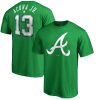 HighQuality Atlanta Braves #13 Ronald Acuna Jr. Majestic St. Patrick's Day Stack Player Name & Number T Shirt Kelly Green