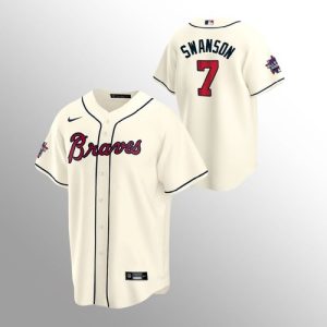 Delightful Atlanta Braves #7 Dansby Swanson Nike 150th Anniversary 2021 World Series Youth MLB Jersey   Cream For a short time available Grab yours quickly to own a team jersey