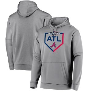 Delightful Atlanta Braves Majestic 2019 Postseason Dugout Authentic Pullover Hoodie Gray