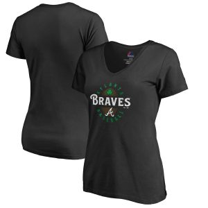 Delightful Atlanta Braves Majestic Women's Forever Lucky V Neck T Shirt Black