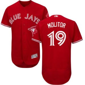Delightful Blue Jays #19 Paul Molitor Red Flexbase Authentic Collection Canada Day Stitched MLB Jersey