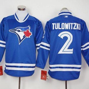 Delightful Blue Jays #2 Troy Tulowitzki Blue Long Sleeve Stitched MLB Jersey