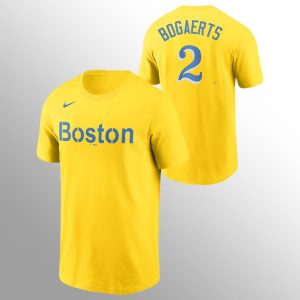 Delightful Boston Red Sox #2 Xander Bogaerts Men's 2021 City Connect Gold Name & Number T Shirt Limited stock Order now to show your love for your team