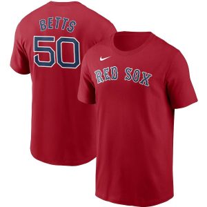 Delightful Boston Red Sox #50 Mookie Betts Nike Name & Number T Shirt Red Sports fans this is your chance Order soon to be part of the action