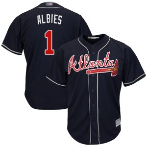 Delightful Braves #1 Ozzie Albies Navy Blue Cool Base Stitched Youth MLB Jersey Act fast Only a few left Secure yours today