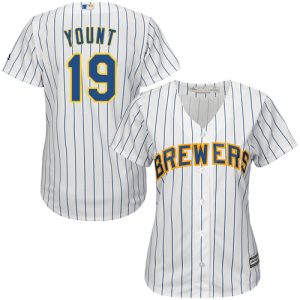 Delightful Brewers #19 Robin Yount White Strip Home Women's Stitched MLB Jersey Sports fans this is your chance Order soon to be part of the action