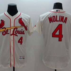 Delightful Cardinals #4 Yadier Molina Cream Flexbase Authentic Collection Stitched MLB Jersey