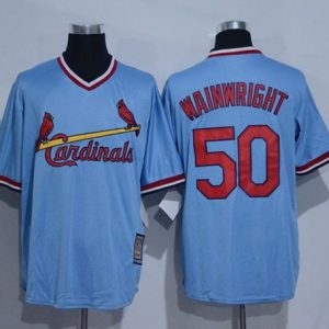Delightful Cardinals #50 Adam Wainwright Blue Cooperstown Throwback Stitched MLB Jersey