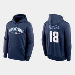 Delightful Chicago Cubs #18 Ryan Tepera Men's 2021 City Connect Navy Therma Hoodie