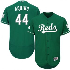 Delightful Cincinnati Reds #44 Aristides Aquino Majestic St. Patrick's Day Flex Base Authentic Collection Celtic Player Jersey Green