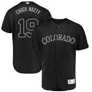 Delightful Colorado Rockies #19 Charlie Blackmon Chuck Nazty Majestic 2019 Players' Weekend Flex Base Authentic Player Jersey Black