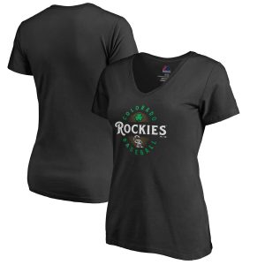 Delightful Colorado Rockies Majestic Women's Forever Lucky V Neck T Shirt Black