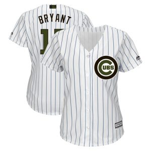 Delightful Cubs #17 Kris Bryant White(Blue Strip) 2018 Memorial Day Cool Base Women's Stitched MLB Jersey Retailers boost your inventory Order now to meet customer demand