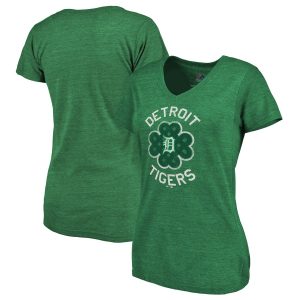 Delightful Detroit Tigers Majestic Women's 2019 St. Patrick's Day Luck Tradition V Neck T Shirt Green