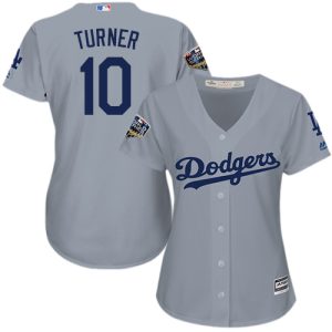 Delightful Dodgers #10 Justin Turner Grey Alternate Road 2018 World Series Women's Stitched MLB Jersey For a short time available Grab yours quickly to own a team jersey