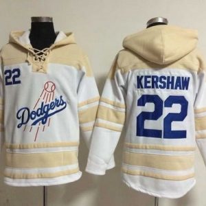 Delightful Dodgers #22 Clayton Kershaw White Sawyer Hooded Sweatshirt MLB Hoodie