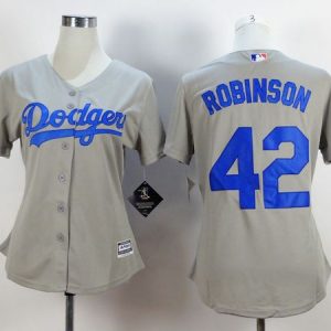 Delightful Dodgers #42 Jackie Robinson Grey Alternate Road Women's Stitched MLB Jersey Act fast Only a few left Secure yours today