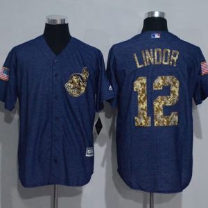Delightful Guardians #12 Francisco Lindor Denim Blue Salute to Service Stitched MLB Jersey