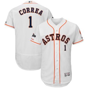 Delightful Houston Astros #1 Carlos Correa Majestic 2019 Postseason Authentic Flex Base Player Jersey White