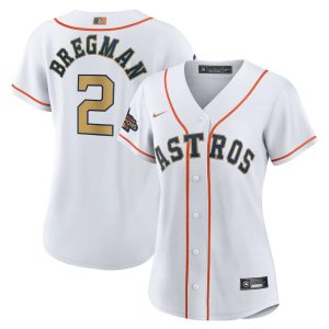 Delightful Houston Astros #2 Alex Bregman Nike White/Gold Women's 2023 Gold Collection Replica Player Jersey Be among the first buyers Order now to enjoy top notch quality