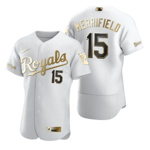 Delightful Kansas City Royals #15 Whit Merrifield White Nike Men's Authentic Golden Edition MLB Jersey
