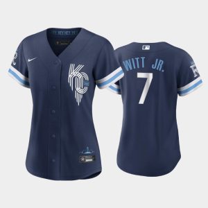 Delightful Kansas City Royals #7 Bobby Witt Jr. Women's Replica 2022 City Connect Navy Jersey Hurry Exclusive offer Place your order immediately for a great jersey
