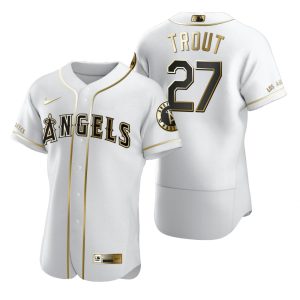 Delightful Los Angeles Angels #27 Mike Trout White Nike Men's Authentic Golden Edition MLB Jersey