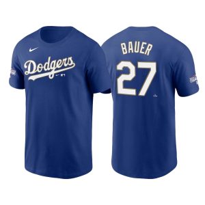 Delightful Los Angeles Dodgers #27 Trevor Bauer 2021 Gold Program Name & Number T Shirt Royal Limited stock Order now to show your love for your team