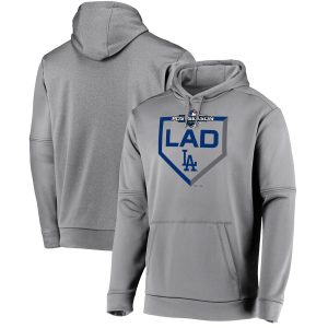 Outstanding Los Angeles Dodgers Majestic 2019 Postseason Dugout Authentic Pullover Hoodie Gray