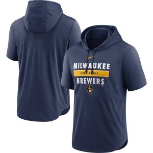 Delightful Men's Milwaukee Brewers Nike Navy Home Team Short Sleeve Hoodie Top.webp Collectors this is a must have Add it to your collection by ordering