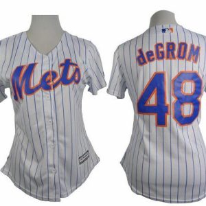 Delightful Mets #48 Jacob deGrom White(Blue Strip) Women's Home Stitched MLB Jersey Sports fans this is your chance Order soon to be part of the action